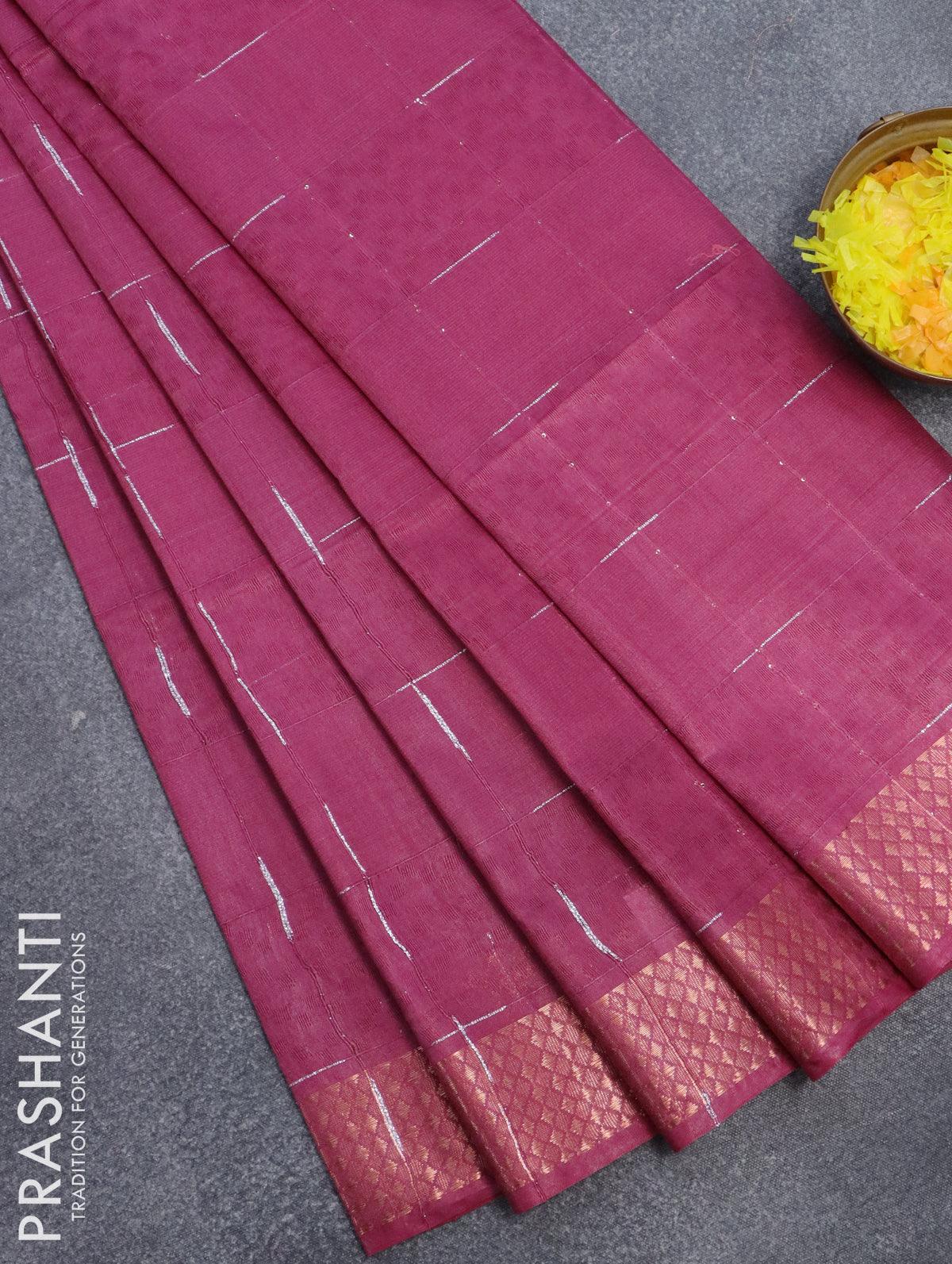 Bamboo silk saree magenta pink with allover thread weaves and sequin work pallu