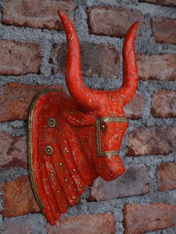 Wooden Distressed Nandi Head - 16"