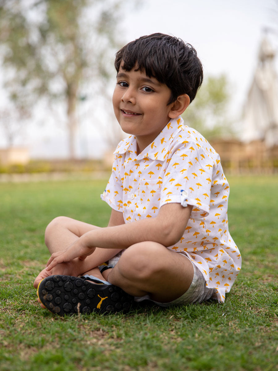 Yellow Umbrella Organic Cotton Block Printed Shirt