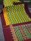 Pochampally silk saree green and dark mustard deep maroon with allover ikat weaves and zari woven simple border