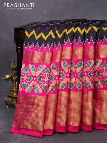 Pochampally silk saree black and pink with allover ikat weaves and long zari woven border