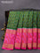 Pochampally silk saree green and pink with allover ikat weaves and long ikat woven zari border