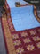 Pochampally silk saree blue and deep maroon with allover ikat weaves and long ikat woven zari border