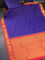 Pure kanjivaram silk saree blue and orange with allover zari checks & self emboss and zari woven border