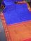 Pure kanjivaram silk saree blue and orange with allover zari checked pattern and annam zari woven border