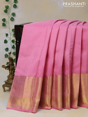 Pure kanjivaram silk saree light pink and light blue with allover zari weaves and long zari woven border