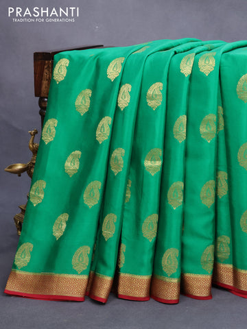 Mysore silk saree green and maroon with paisley zari woven buttas and zari woven border