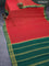 Mysore silk saree red and green with allover zari stripes pattern and zari woven border