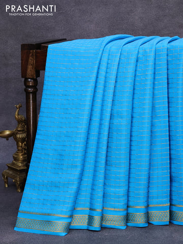 Mysore silk saree light blue with allover zari checked pattern and zari woven border