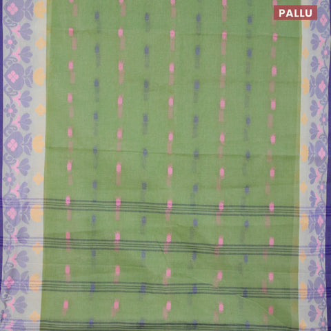 Bengal cotton saree pastel green and blue with thread woven buttas and thread woven border without blouse