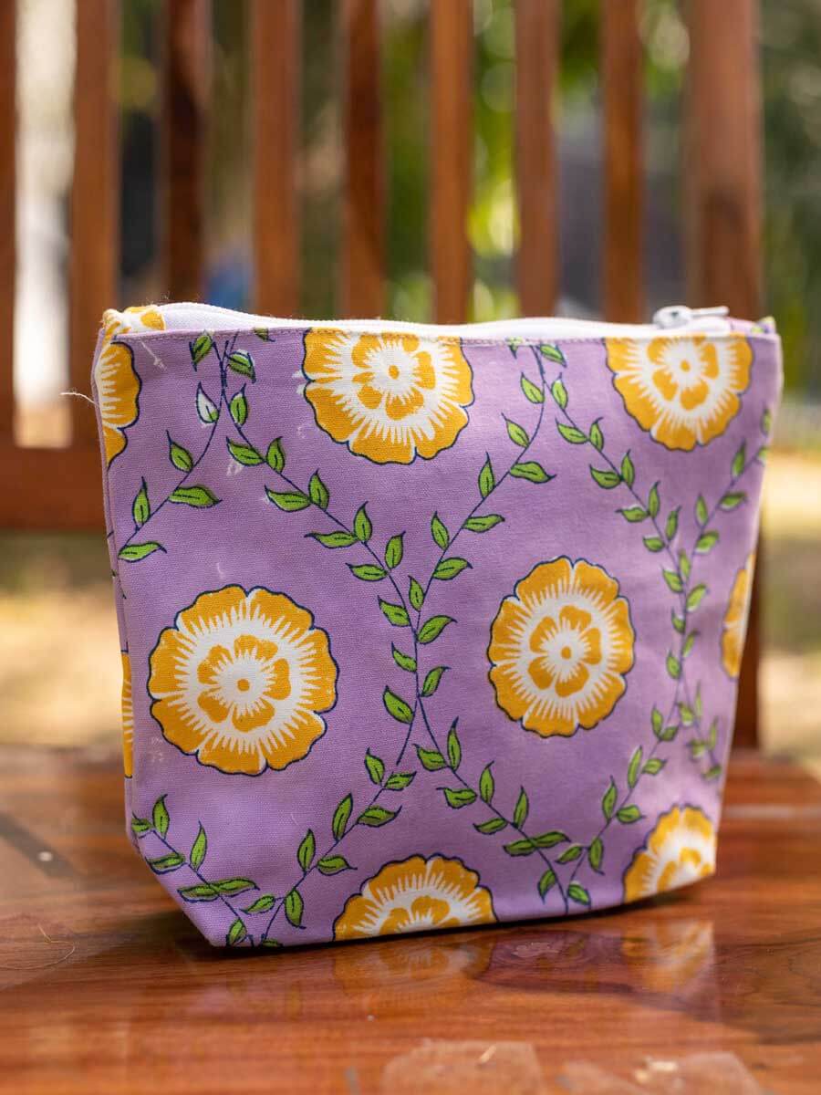 Iris Block Printed Cotton Travel Case