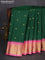 Pure gadwal silk saree green and light pink with zari woven buttas and temple design zari woven border