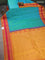 Pure gadwal silk saree dual shade of teal green and pink with allover zari checked pattern and temple design zari woven border