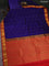 Pure kanchipuram silk saree blue and red with zari woven buttas and zari woven korvai border