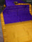 Pure kanchipuram silk saree blue and mustard yellow with allover zari weaves & buttas and zari woven korvai border