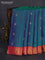 Pure kanchipuram silk saree dual shade of bluish green and dual shade of pinkish orange with annam zari woven buttas and zari woven korvai border