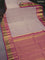 Pure kanchipuram silk saree beige and pink with zari woven buttas and zari woven korvai border