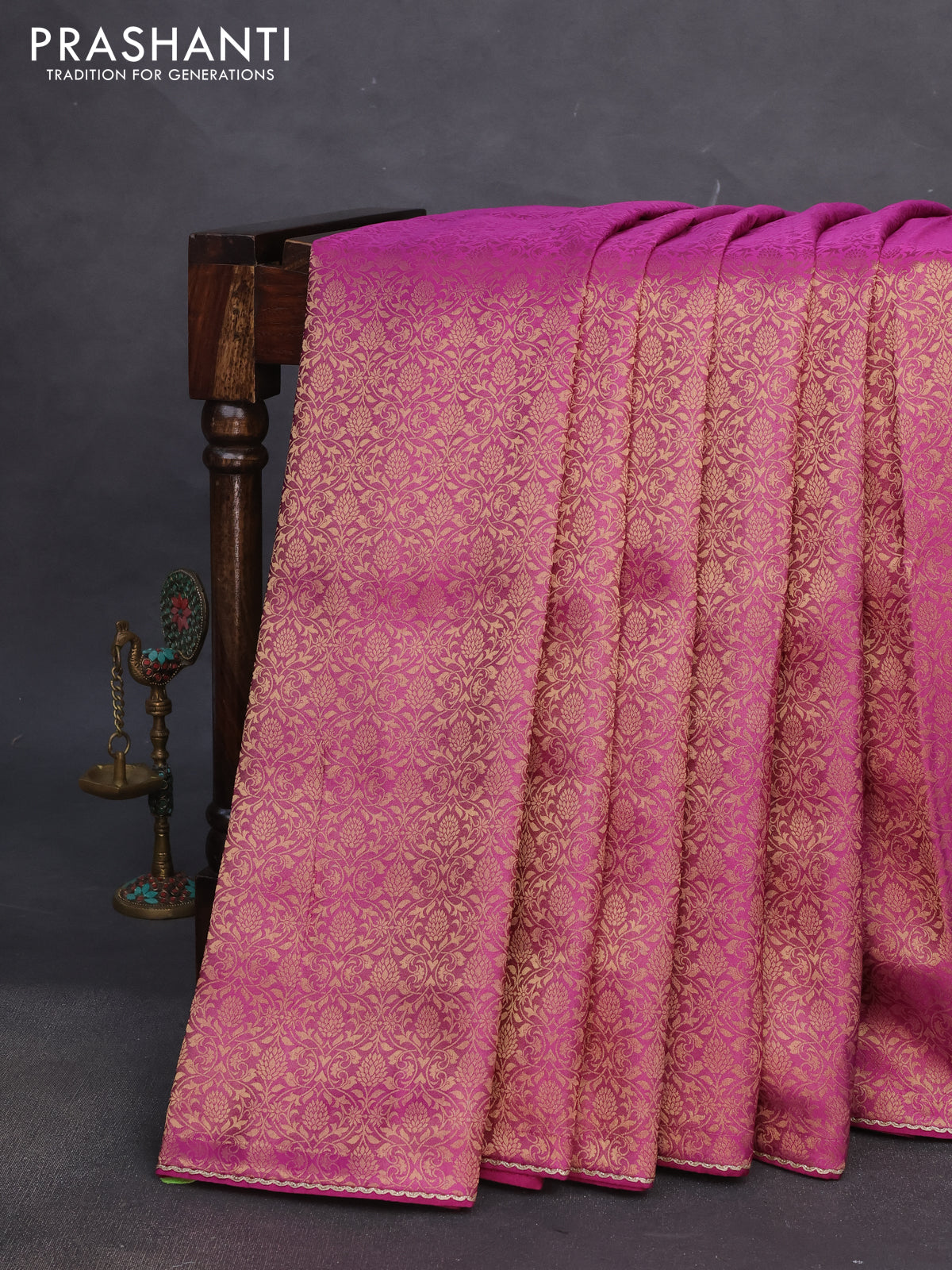 Banarasi semi crepe saree purple shade with allover zari woven brocade weaves and lace work border