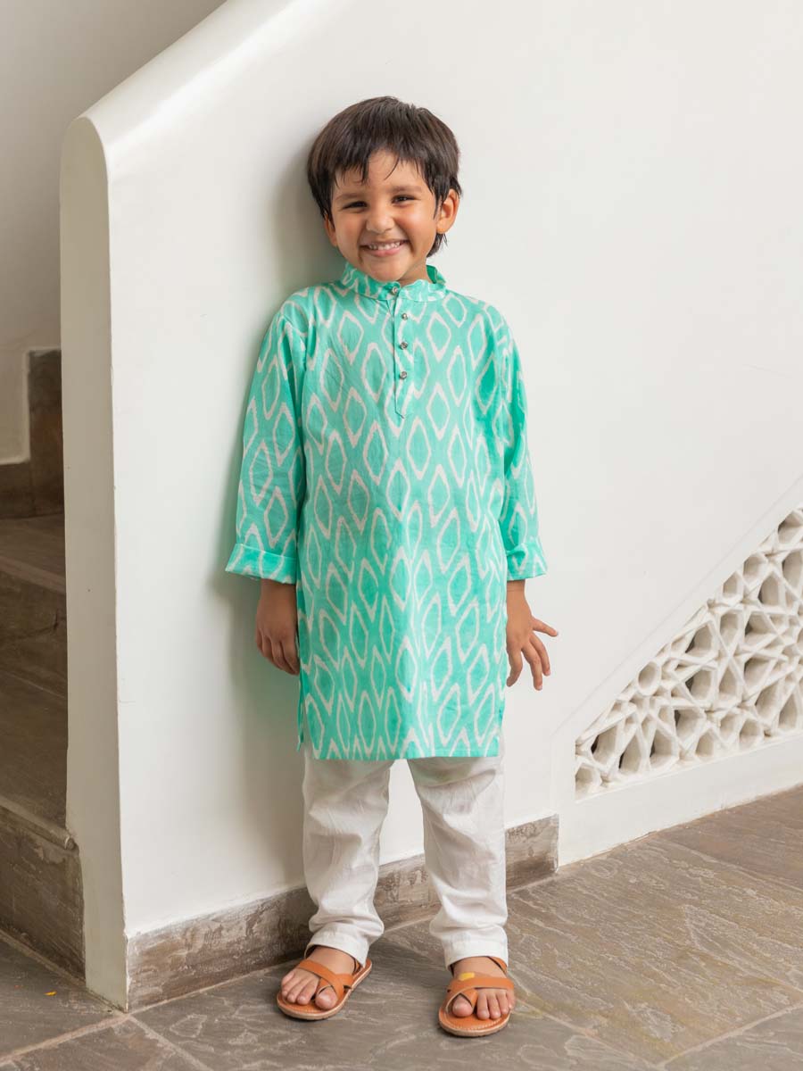 Krisna Organic Cotton Printed Ikat Long Kurta