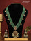 Beaded multilayer green haaram with kemp stones and beads & pearl hangings