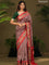 Brown & Pink Pochampally Silk saree with Border Embroidery & pichwai pallu