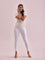 Women Solid Cream Ribbed Leggings