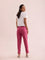 Women Solid Dark Pink Cotton Pencil Pant