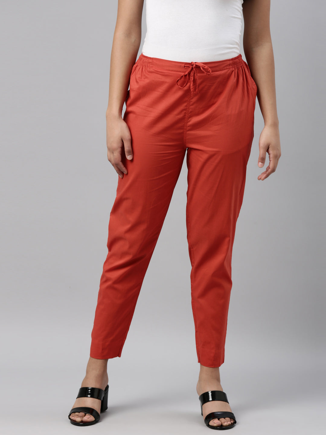 Women Solid Rust Comfort Fit Cotton Pants