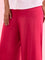 Women Solid Fuchsia Knit Viscose Mid Rise Palazzos