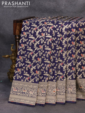 Banarasi uppada silk saree navy blue with allover zari woven brocade weaves and rich floral zari woven border