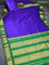 10 yards silk saree blue and green with plain body and zari woven border without blouse