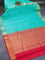 Pure kanjivaram silk saree dual shade of teal blue and pink with allover zari checked pattern & zari buttas and zari woven border