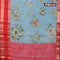 Banarasi kota saree pastel blue and red with floral digital prints and rettapet zari woven border