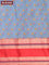 Banarasi kota saree bluish grey and red with floral digital prints and rettapet zari woven border