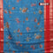 Banarasi kota saree blue and red with floral digital prints and rettapet zari woven border