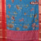 Banarasi kota saree blue and red with floral digital prints and rettapet zari woven border