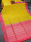 Pure soft silk saree yellow and dual shade of pink with silver zari woven buttas and silver zari woven border