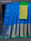 Pure uppada silk saree cs blue and light green with silver & gold zari woven floral buttas and long zari woven border