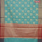 Banarasi kota saree teal blue and red with zari woven floral buttas and zari woven border