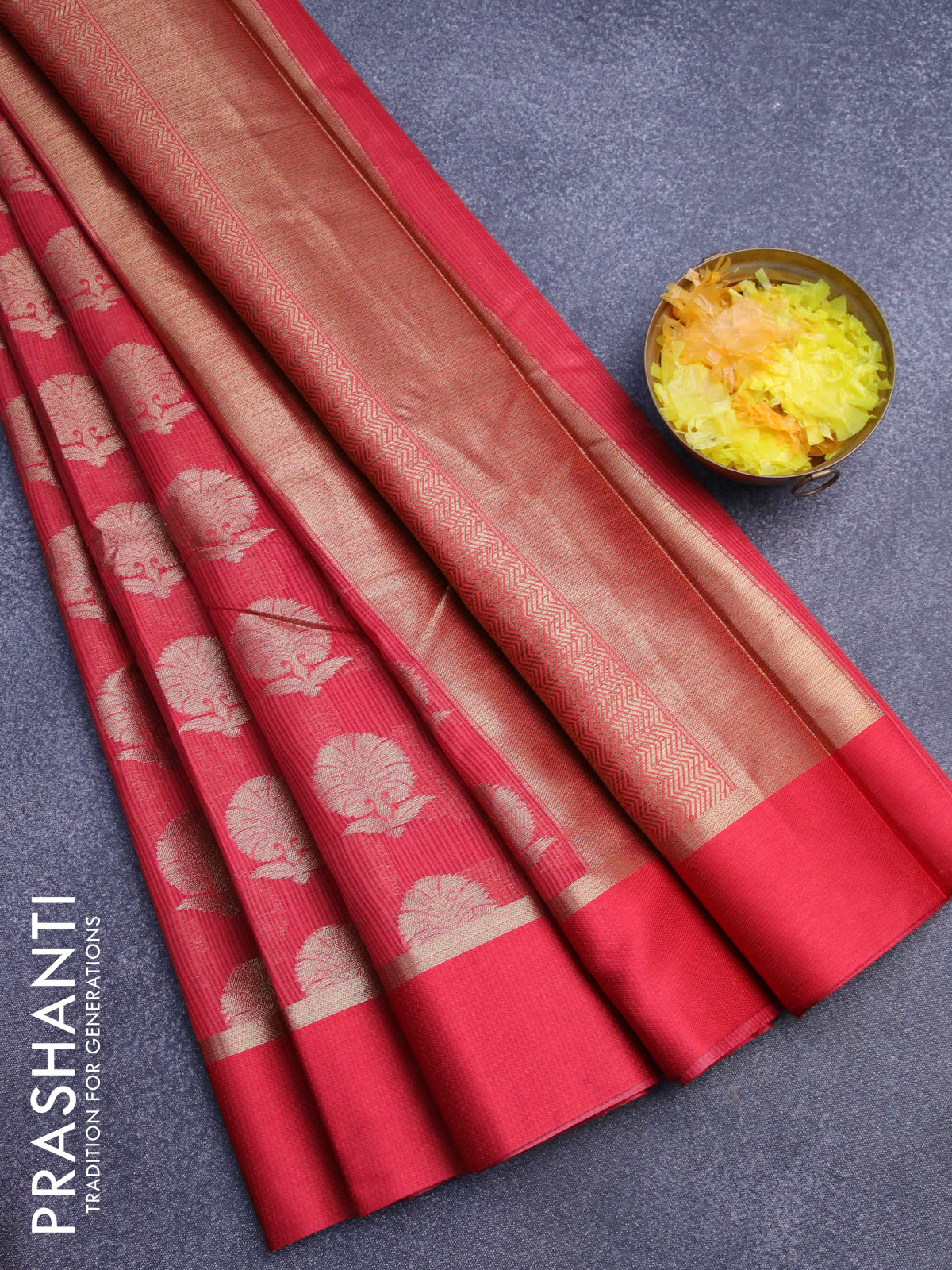 Banarasi kota saree maroon with zari woven buttas and zari woven simple border