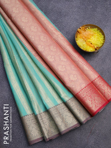 Banarasi kota saree teal blue and maroon with allover zari weaves and zari woven border