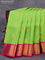 Pure kanjivaram silk saree green yellow and magenta pink with allover zari checked pattern & paisley zari buttas and rich zari woven korvai border checks