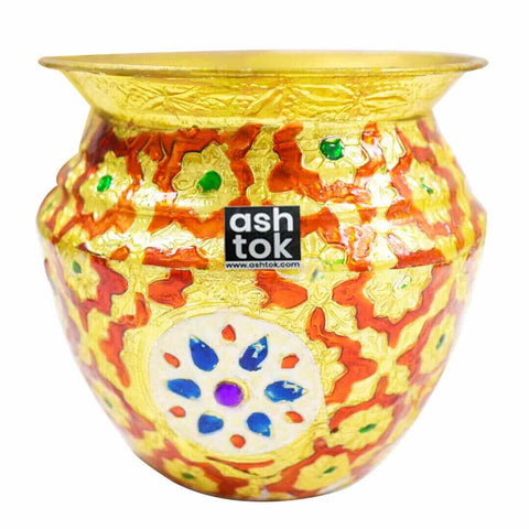 Brass Lota, Kalash Meenakari, Pooja Lota Meenakari, Puja Lota, Karwachauth, Lota for Diwali, Mandir, Temple, Festival, Marriage, Wedding