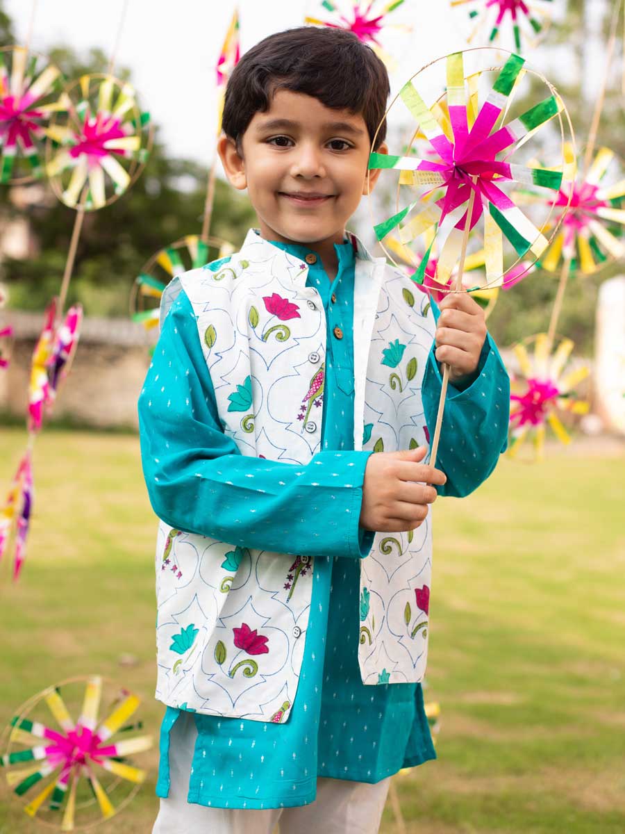 Set of 3 - Samar Block Printed Kurta With Jacket