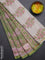 Chanderi bagru saree pista green and light pink with allover kalamkari prints and small zari woven border