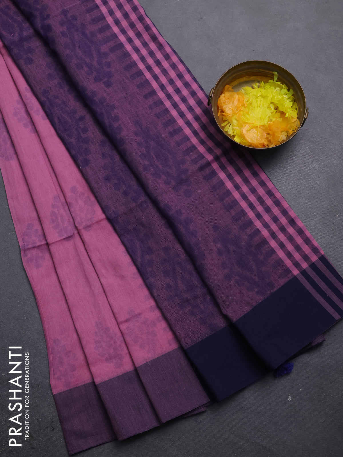 Bengal soft cotton saree mauve pink and blue with allover butta weaves and simple border