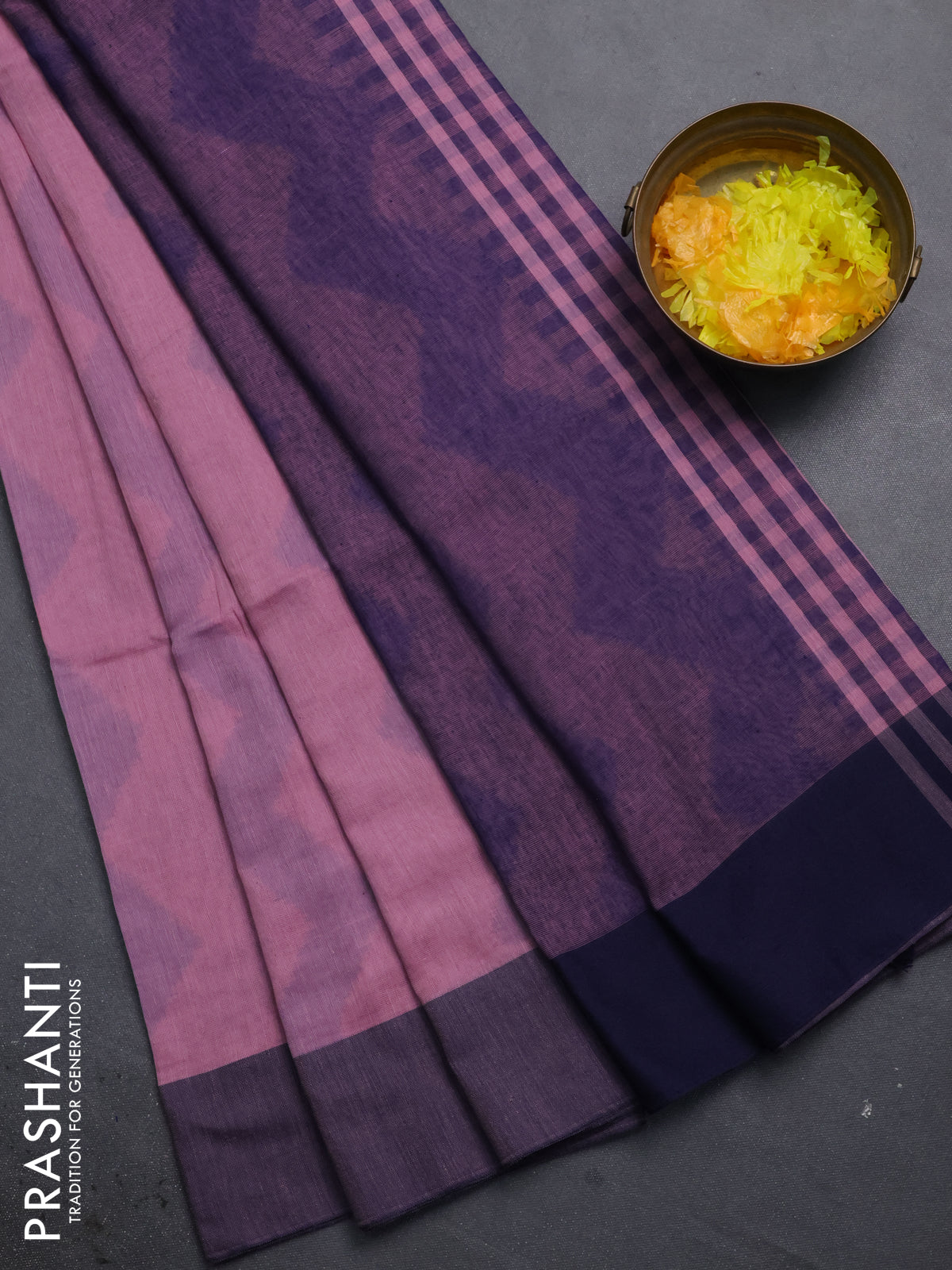 Bengal soft cotton saree mavue pink and navy blue with allover weaves and simple border