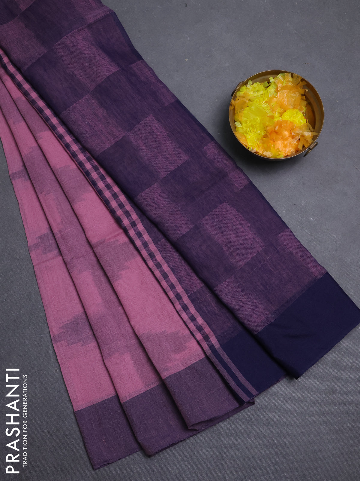 Bengal soft cotton saree pastel pink and navy blue with allover weaves and simple border