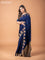 Banarasi crepe saree dark blue with stripes pattern and mirror work & banarasi style border