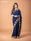 Banarasi crepe saree dark blue with stripes pattern and mirror work & banarasi style border